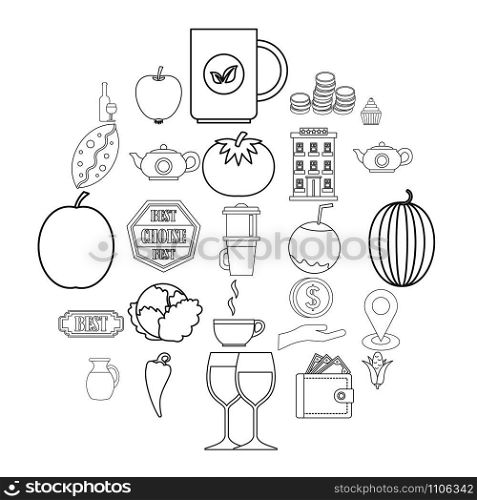 Continental breakfast icons set. Outline set of 25 continental breakfast vector icons for web isolated on white background. Continental breakfast icons set, outline style