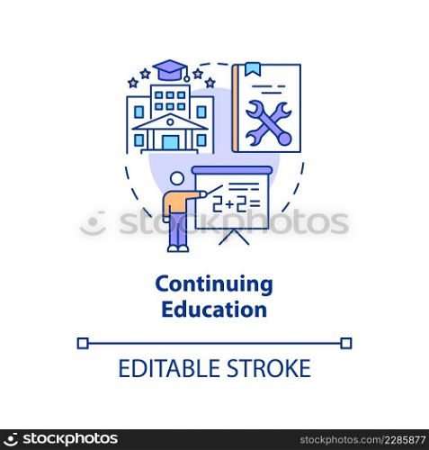 Continuing education concept icon. University extension. Lifelong≤arning contexts abstract idea thin li≠illustration. Isolated outli≠drawing. Editab≤stroke. Arial, Myriad Pro-Bold fonts used. Continuing education concept icon