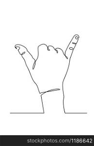 Continuous black outline drawing line art illustration of hand with thumb and little finger.