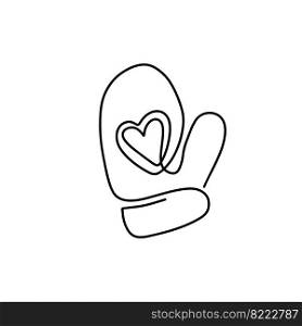 Continuous drawing of one line of winter mittens. The icon of a winter mitten with a heart. Christmas illustration in the style of light art. Minimalistic contour illustration for design. Continuous drawing of one line of winter mittens. The icon of a winter mitten with a heart. Christmas illustration in the style of light art. Minimalistic contour illustration for design.