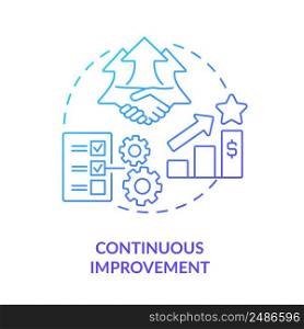 Continuous improvement blue gradient icon. Machine industry. Lean manufacturing principles abstract idea thin line illustration. Isolated outline drawing. Myriad Pro-Bold font used. Continuous improvement blue gradient icon