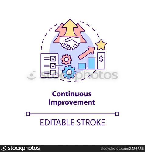 Continuous improvement concept icon. Lean manufacturing principle abstract idea thin line illustration. Isolated outline drawing. Editable stroke. Arial, Myriad Pro-Bold fonts used. Continuous improvement concept icon
