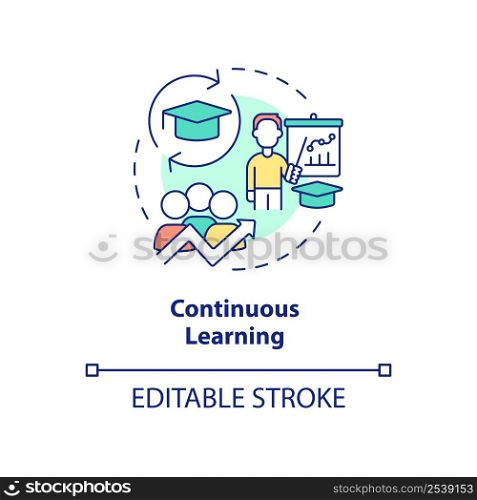 Continuous learning concept icon. Trendy skill to put in resume abstract idea thin line illustration. Lifelong education. Isolated outline drawing. Editable stroke. Arial, Myriad Pro-Bold fonts used. Continuous learning concept icon