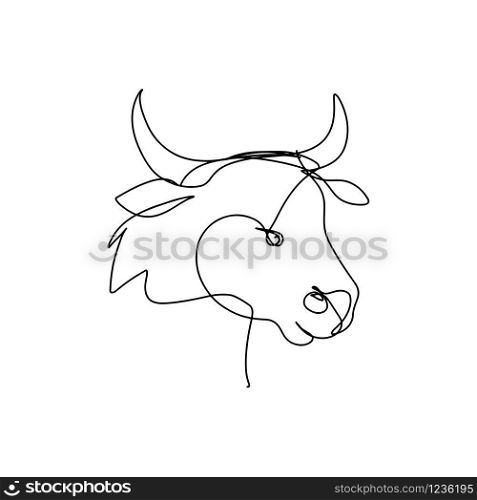 Continuous line art, hand drawn bull head. 2021 Chinese New year symbol. Cow portrait, hand drawn ox. Vector illustration for design slogan, t-shirts.