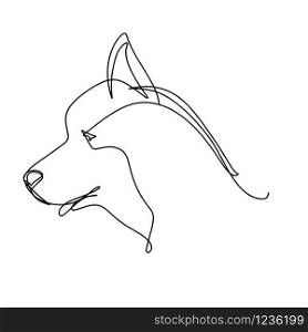 Continuous line art, hand drawn dog head. Husky portrait, hand drawn pet symbol. Vector illustration for design slogan, t-shirts.