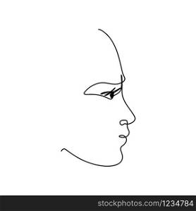 Continuous line art, hand drawn face. Unisex portrait, beauty symbol. Vector illustration for design slogan, t-shirts.