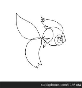 Continuous line art, hand drawn fish. Elegant goldfish. Vector illustration for design slogan, t-shirts.