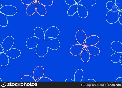 Continuous line art, hand drawn flower seamless pattern. Doodle style, floral fabric. Vector illustration for design slogan, t-shirts.