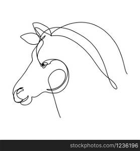 Continuous line art, hand drawn horse head. Mustang portrait, contour stallion. Vector illustration for design slogan, t-shirts.