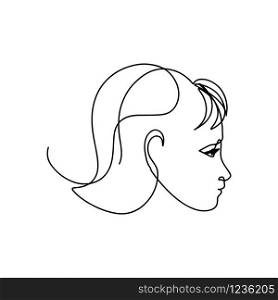 Continuous line art, hand drawn woman face. Girl portrait, beauty symbol. Vector illustration for design slogan, t-shirts.