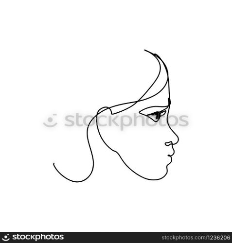 Continuous line art, hand drawn woman face. Girl portrait, beauty symbol. Vector illustration for design slogan, t-shirts.