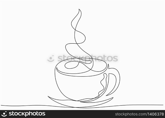 Continuous line art or One Line Drawing of hot coffee and smoke, A cup of Coffee drawing concept. vector illustration.