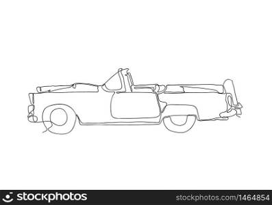Continuous line draw design illustration or One single line of old retro vintage auto Classic car. vehicle concept.