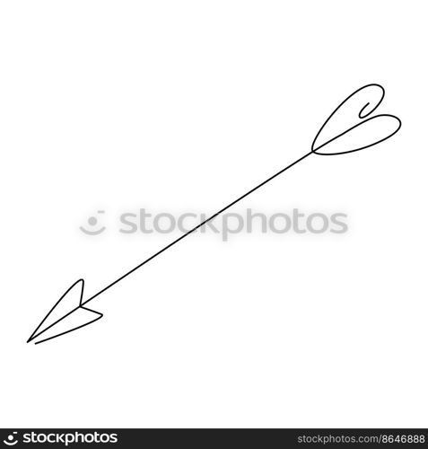 Continuous line drawing arrow. Flying shaft symbol. Target arrow. Vector illustration isolated on white.. Continuous line drawing arrow.