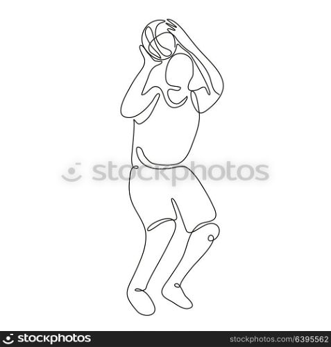 Continuous line drawing illustration of a basketball player shooting ball in free throw viewed from front done in sketch or doodle style. . Basketball Player Free Throw Continuous Line