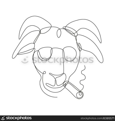 Continuous line drawing illustration of a bill goat wearing sunglasses and smoking a cigar viewed from front done in sketch or doodle style. . Billy Goat Wearing Sunglasses Cigar Continuous Line