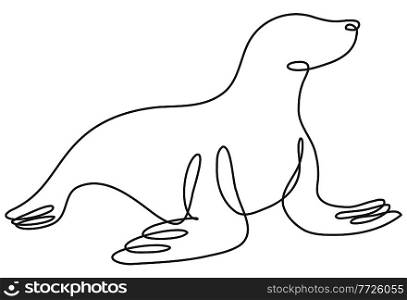 Continuous line drawing illustration of a seal viewed from side done in mono line or doodle style in black and white on isolated background. . Seal Viewed from Side Continuous Line Drawing