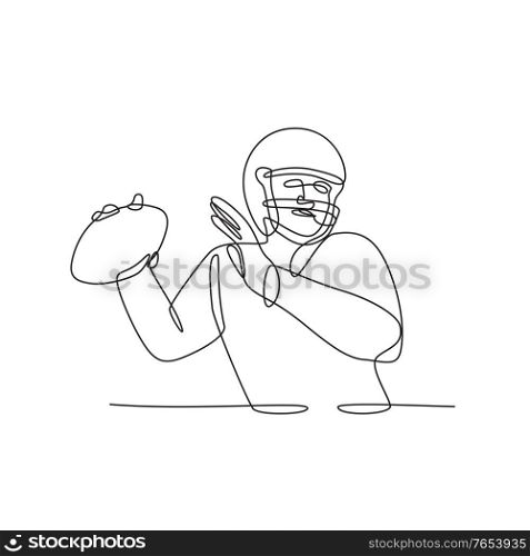 Continuous line drawing illustration of an American football quarterback or QB about to throw the ball viewed from front done in sketch or doodle style. . American Football Quarterback About to Throw Ball Continuous Line Drawing