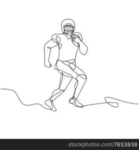 Continuous line drawing illustration of an an American football running back, wide receiver, quarterback or tight end running with ball done in sketch or doodle style. . American Football Running Back Wide Receiver Quarterback or Tight End Running with Ball Continuous Line Drawing