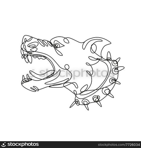Continuous line drawing illustration of an angry American pitbull terrier barking side view done in mono line or doodle style in black and white on isolated background. . Angry American Pitbull Terrier Barking Side View Continuous Line Drawing  