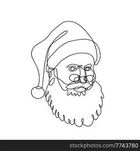 Continuous line drawing illustration of Santa Claus Kris Kringle Father Christmas viewed from side done in mono line or doodle style in black and white on isolated background. . Santa Claus Kris Kringle Father Christmas Viewed from Side Continuous Line Drawing 
