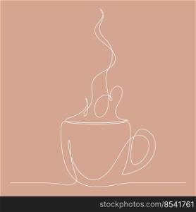 continuous line drawing of a coffee cup illustration isolated on red brown background