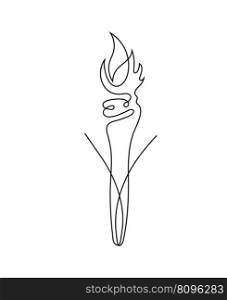 Continuous line drawing of a torch. One line drawing of a flame with modern colored spots. A symbol of a sport event in Paris. Vector illustration of torch. 