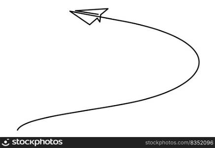 continuous line drawing of airplane paper flying high and growth decorative art vector illustration. Think differently concept