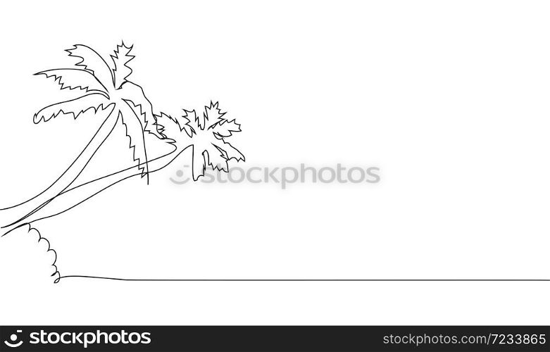 Continuous line drawing of coconut trees, nature concept, summer illustration. Continuous line drawing of coconut trees, nature concept, summer