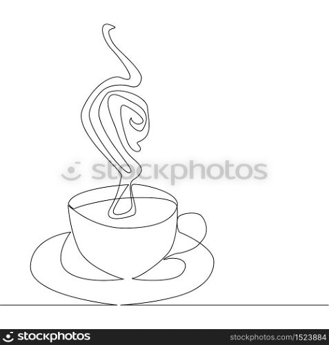 Continuous line drawing of coffee cup on white background. Continuous line drawing of coffee cup on white background.