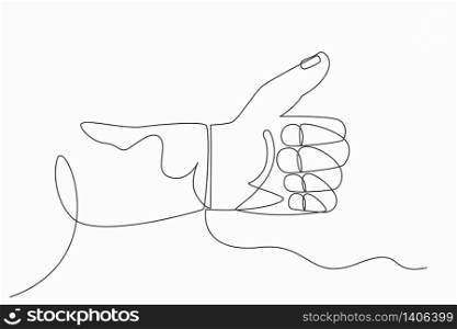 continuous line drawing of hand showing great sign. Like thumb up. good condition. vector illustration.