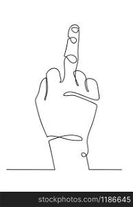 Continuous line drawing of Hand showing middle finger.