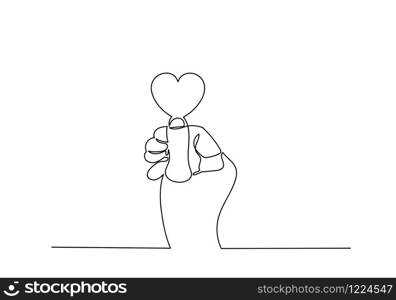 continuous line drawing of hands showing heart shape, vector illustrator.