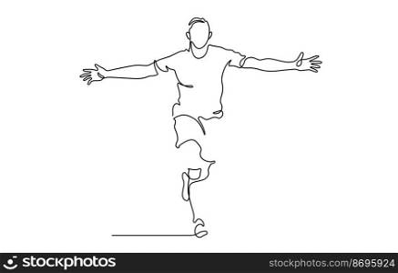 continuous line drawing of happiness man running with cheerful vector illustration. soccer player, runner.