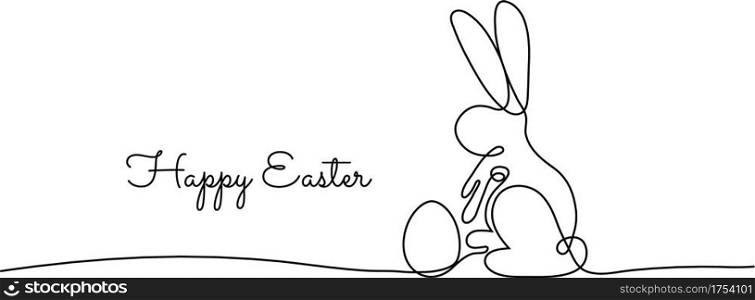 Continuous line drawing of Happy Easter day rabbit and egg out line ,illustration EPS10.