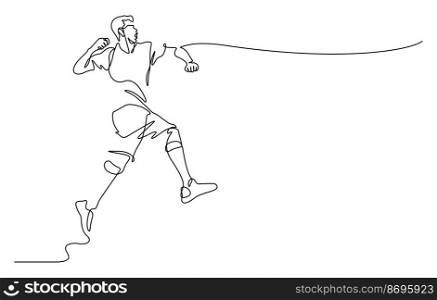 continuous line drawing of man in happiness emotion jumping with arm raised and fist vector illustration