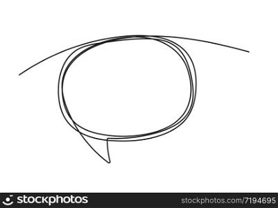 Continuous line drawing of oval speech bubble, Black and white vector minimalistic linear illustration made of one line