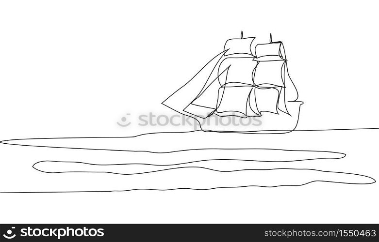 continuous line drawing of sailboat, yacht, ship, cruise linear. continuous line drawing of sailboat