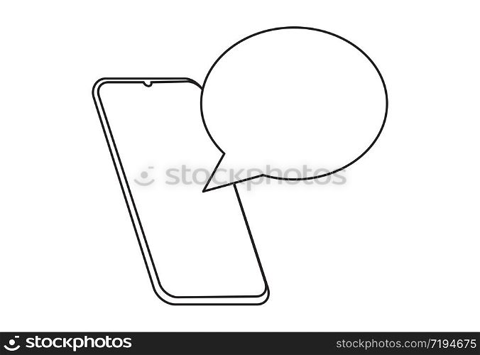 Continuous line drawing of smart phone with speech bubble