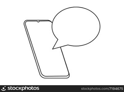 Continuous line drawing of smart phone with speech bubble