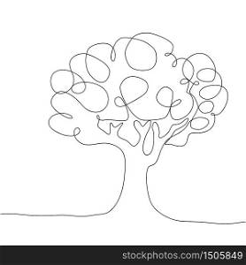 Continuous line drawing of tree on white background. Continuous line drawing of tree on white background.