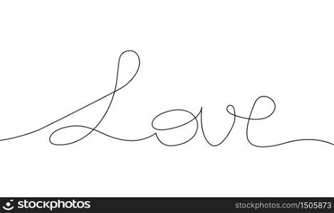Continuous line drawing of word LOVE, Black and white minimalist illustration of love concept.. Continuous line drawing of word LOVE, Black and white minimalist illustration of love concept