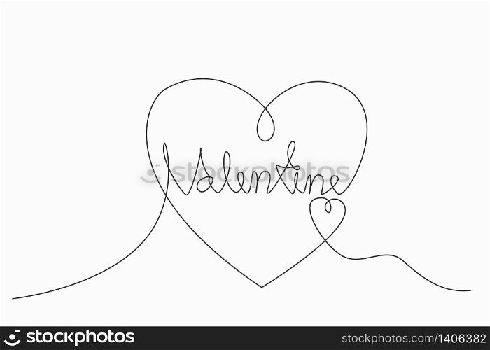 Continuous line drawing or one line of heart in valentine&rsquo;s day, Black and white vector minimalist illustration of love concept. vector illustration.