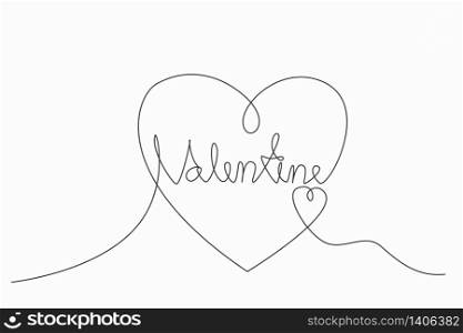 Continuous line drawing or one line of heart in valentine&rsquo;s day, Black and white vector minimalist illustration of love concept. vector illustration.