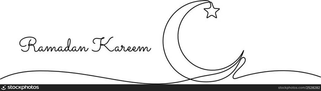 Continuous line drawing ramadan kareem banner crescent and star,illustration EPS10.