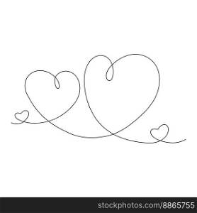 Continuous line drawing sign of love two Hand drawn hearts. Happy Valentines day. Design for cards, posters, brochures. Isolate. Sticker. Good for lettering, banner, greeting, invitation or label. EPS