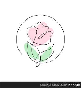 Continuous line hand drawing calligraphic vector flower. Concept logo beauty. Monoline spring floral design element in minimal style. Valentine love concept.. Continuous line hand drawing calligraphic vector flower. Concept logo beauty. Monoline spring floral design element in minimal style. Valentine love concept