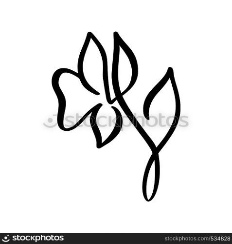 Continuous line hand drawing calligraphic vector flower concept logo beauty. Scandinavian spring floral design element in minimal style. black and white.. Continuous line hand drawing calligraphic vector flower concept logo beauty. Scandinavian spring floral design element in minimal style. black and white