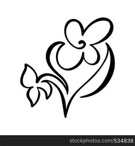 Continuous line hand drawing calligraphic vector flower concept logo beauty. Scandinavian spring floral design element in minimal style. black and white.. Continuous line hand drawing calligraphic vector flower concept logo beauty. Scandinavian spring floral design element in minimal style. black and white