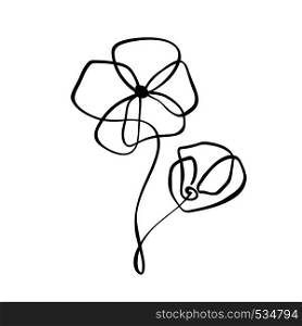 Continuous line hand drawing calligraphic vector flower concept logo florist. Scandinavian spring floral design element in minimal style. black and white.. Continuous line hand drawing calligraphic vector flower concept logo florist. Scandinavian spring floral design element in minimal style. black and white